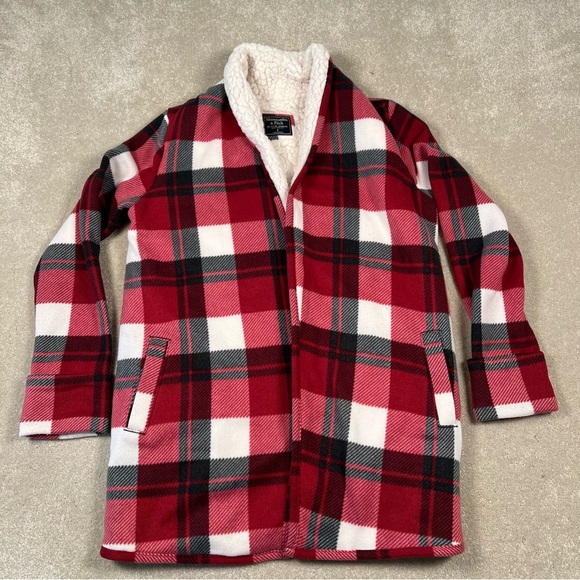 Abercrombie & Fitch Jackets & Blazers - Abercrombie Red Plaid Open Front Cardigan Jacket Sherpa Lined Long Comfy Women S